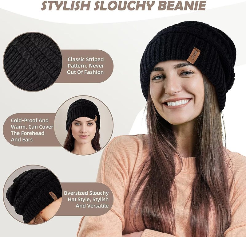 MSDC 3 Pack Satin Lined Beanie for Women, Warm Slouchy Winter Hats with Silk Lined, Fashionable Oversized Cable Knit Hat Skull Cap - Image 5